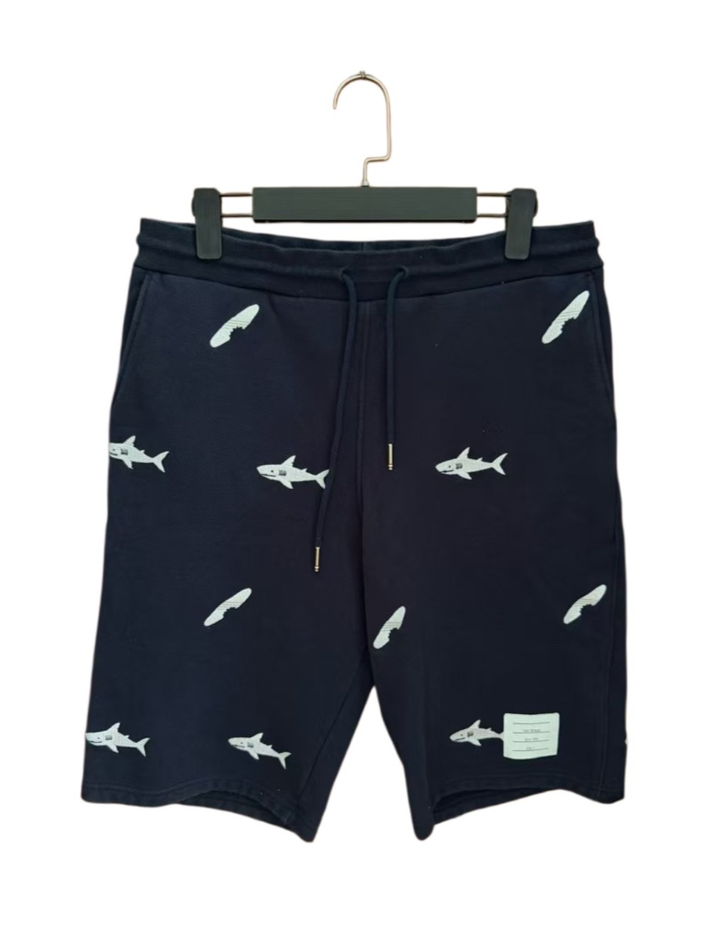 Thom Browne Navy and White Label Patch Sweatshirt Detail